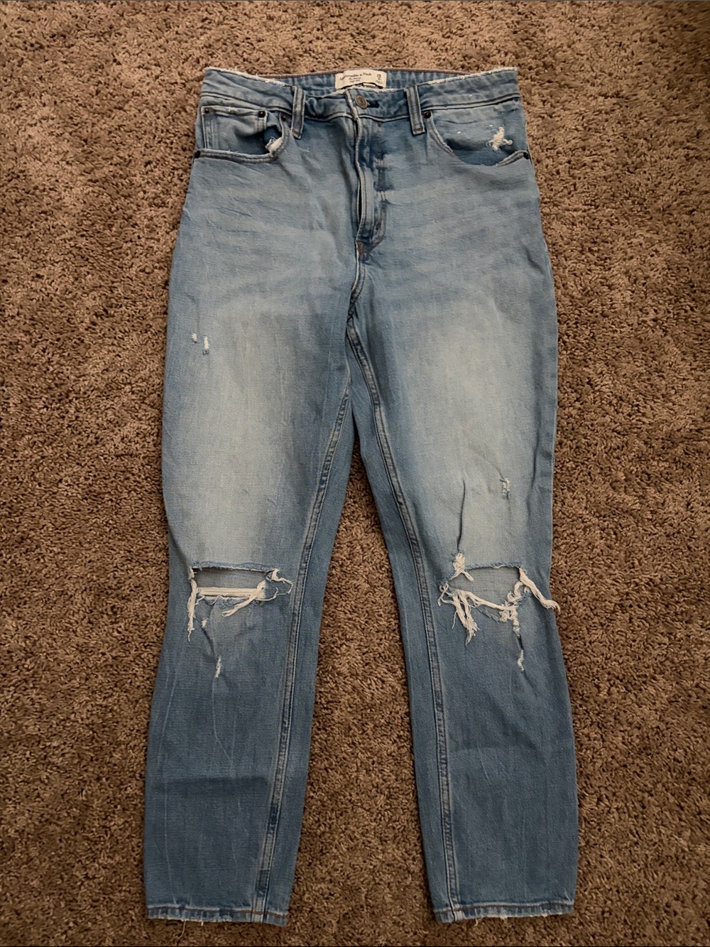 Abercrombie & Fitch Light Blue High-Rise Distressed Jeans